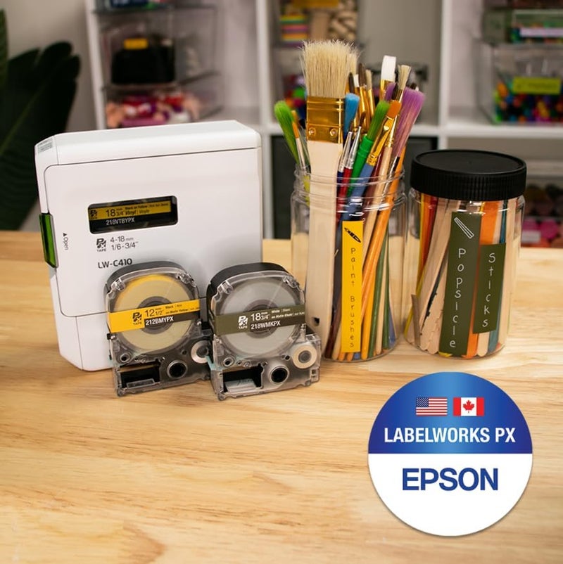 LABELWORKS Epson 212WMKPX Genuine PET (Polyester) Tape Cartridge - White on Matte Khaki Designer Craft Label Maker Tape - 1/2" (12MM) Wide, 26' - Image 4